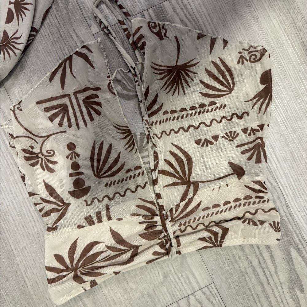 Tropical Print Two-Piece Set in Beige and Brown - Picture 2 of 4